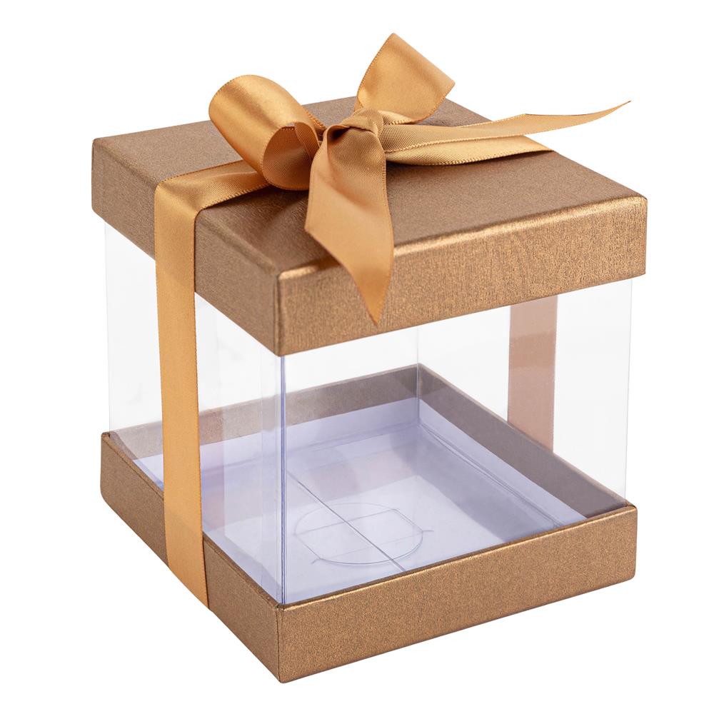 Plastic Gift Boxes Gold 4X4X4" 6 Pack Bakery Boxes With Base Lid & Ribbon