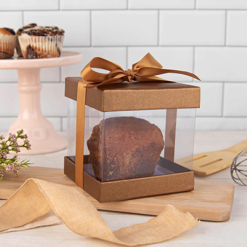 Plastic Gift Boxes Gold 4X4X4" 6 Pack Bakery Boxes With Base Lid & Ribbon