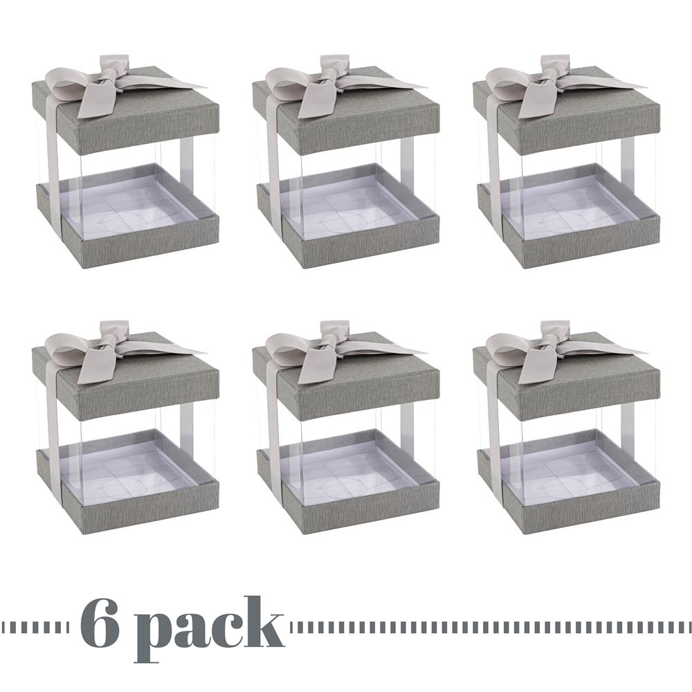 Plastic Gift Boxes Gray 4X4X4" 6 Pack Bakery Boxes With Base Lid & Ribbon
