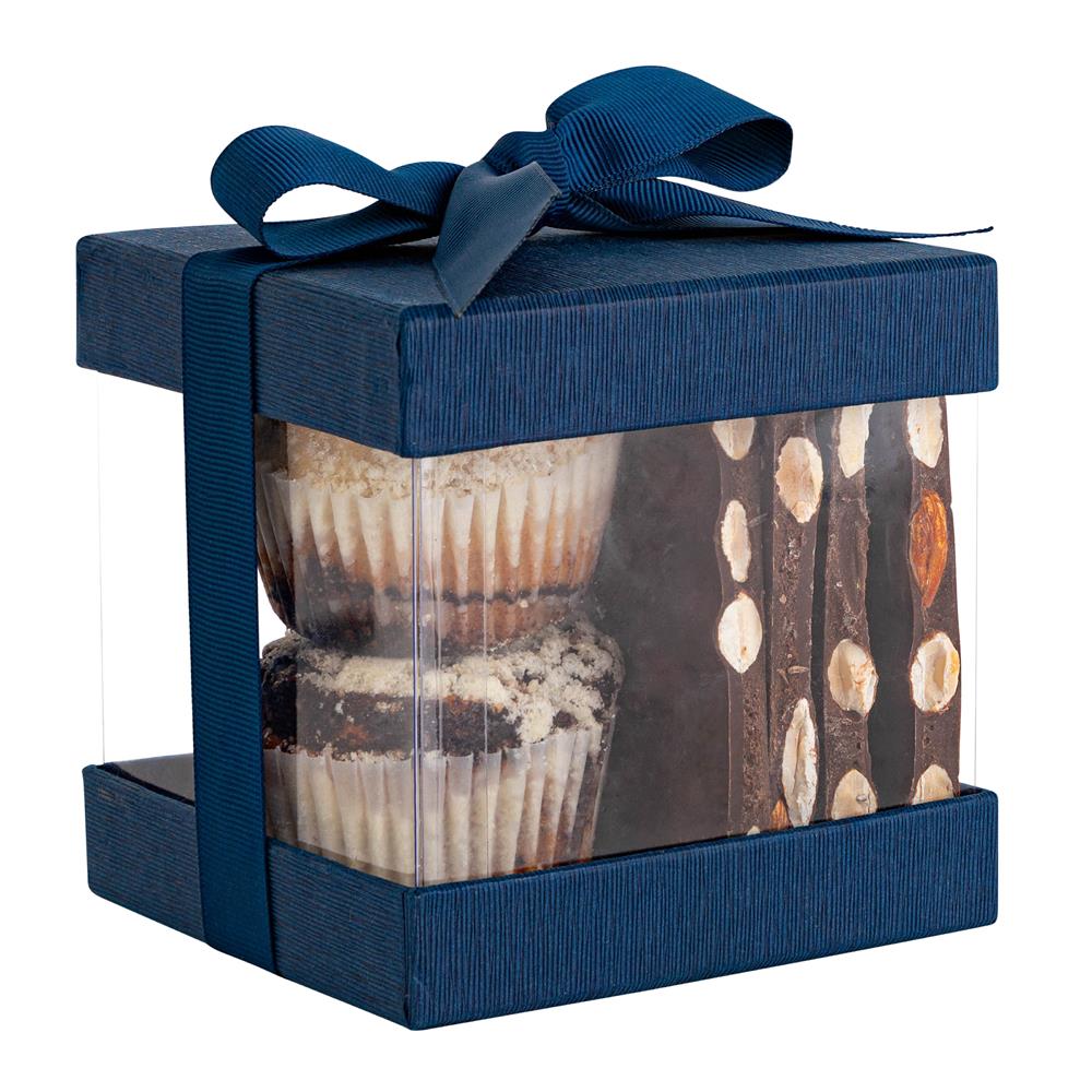 Plastic Gift Boxes Navy 4X4X4" 6 Pack Bakery Boxes With Base Lid & Ribbon
