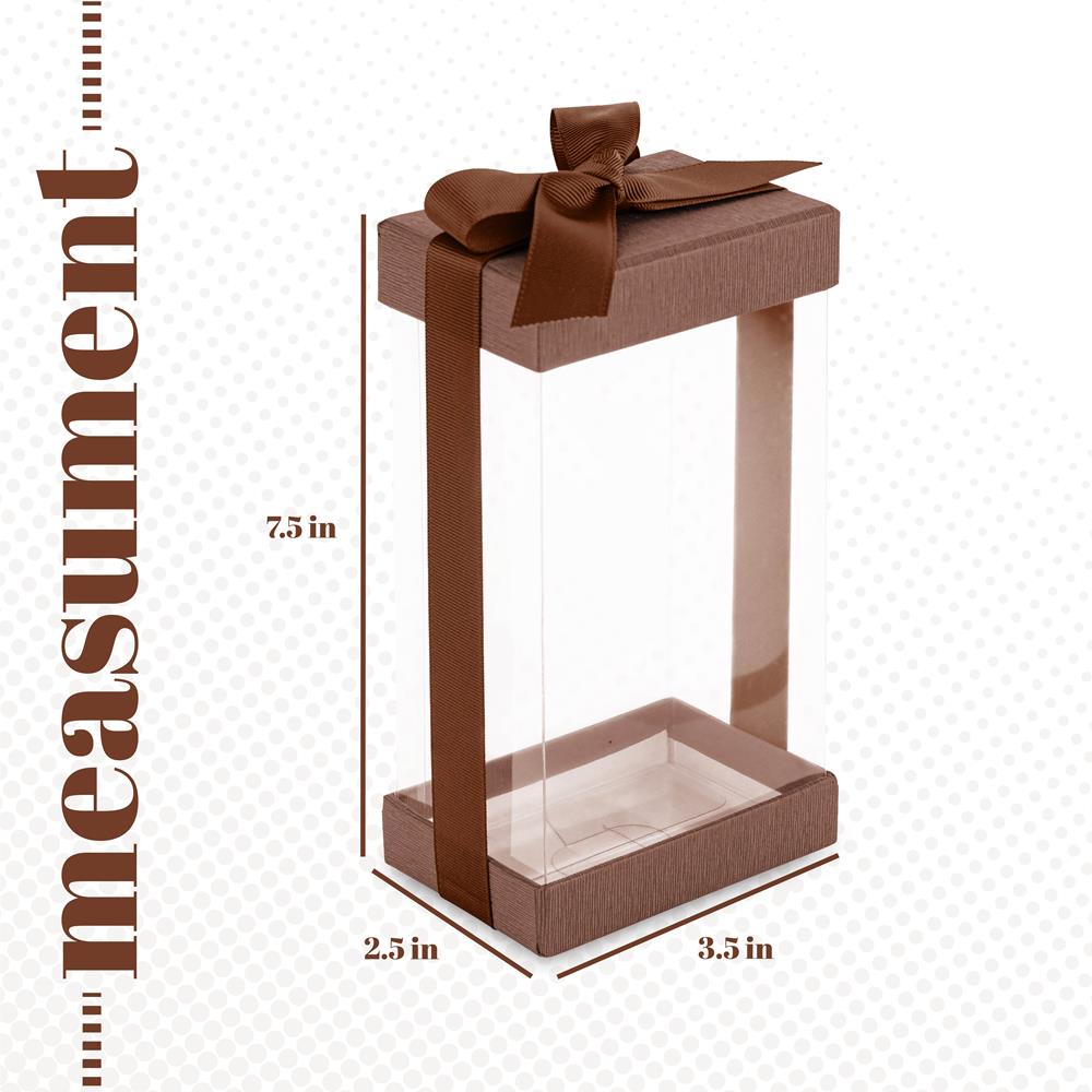 Plastic Gift Boxes Brown 7.5X3.75X2.5" 6 Pack Bakery Boxes With Base Lid & Ribbon