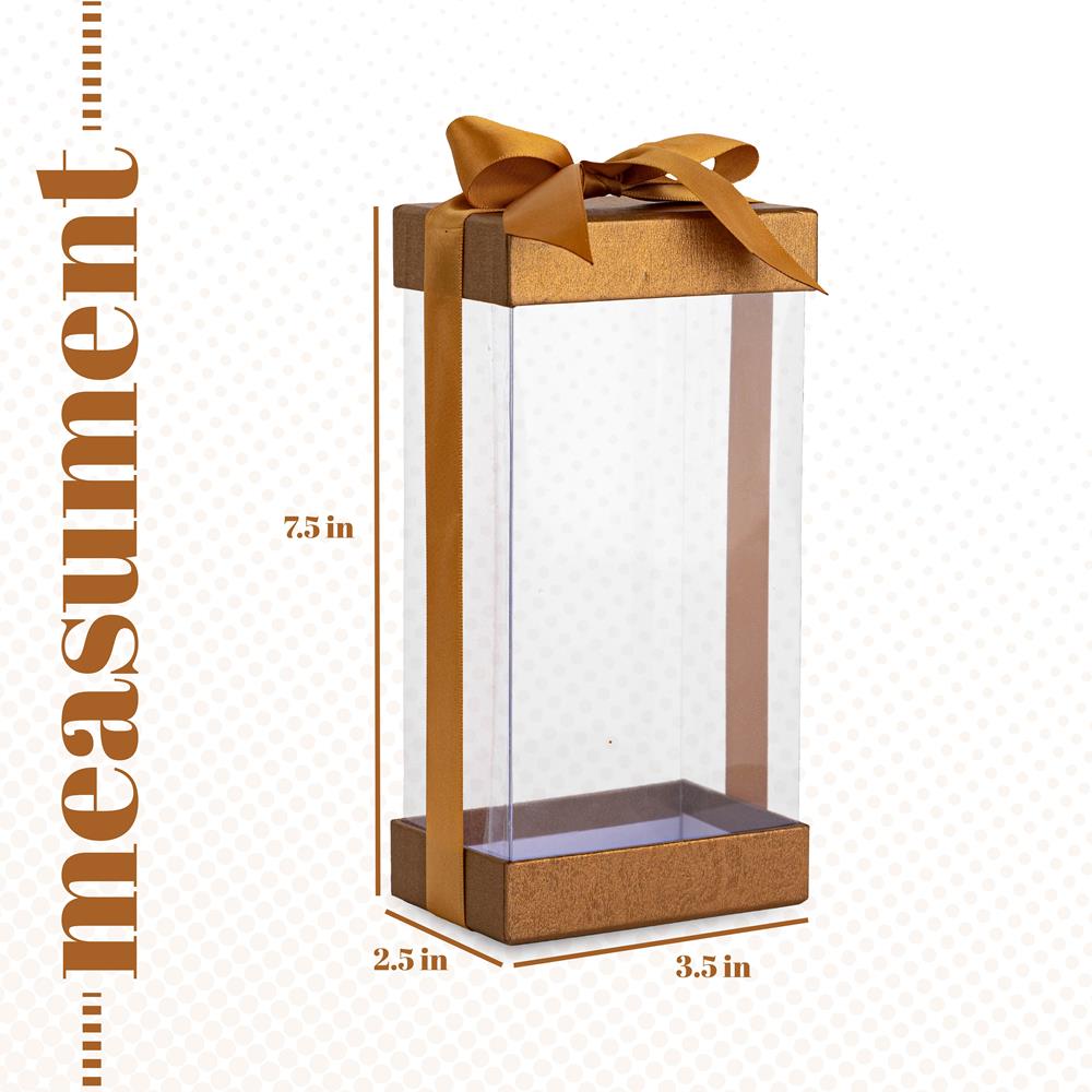 Plastic Gift Boxes 6 Pack Bakery Boxes With Base Lid & Ribbon Gold 7.5X3.75X2.5"