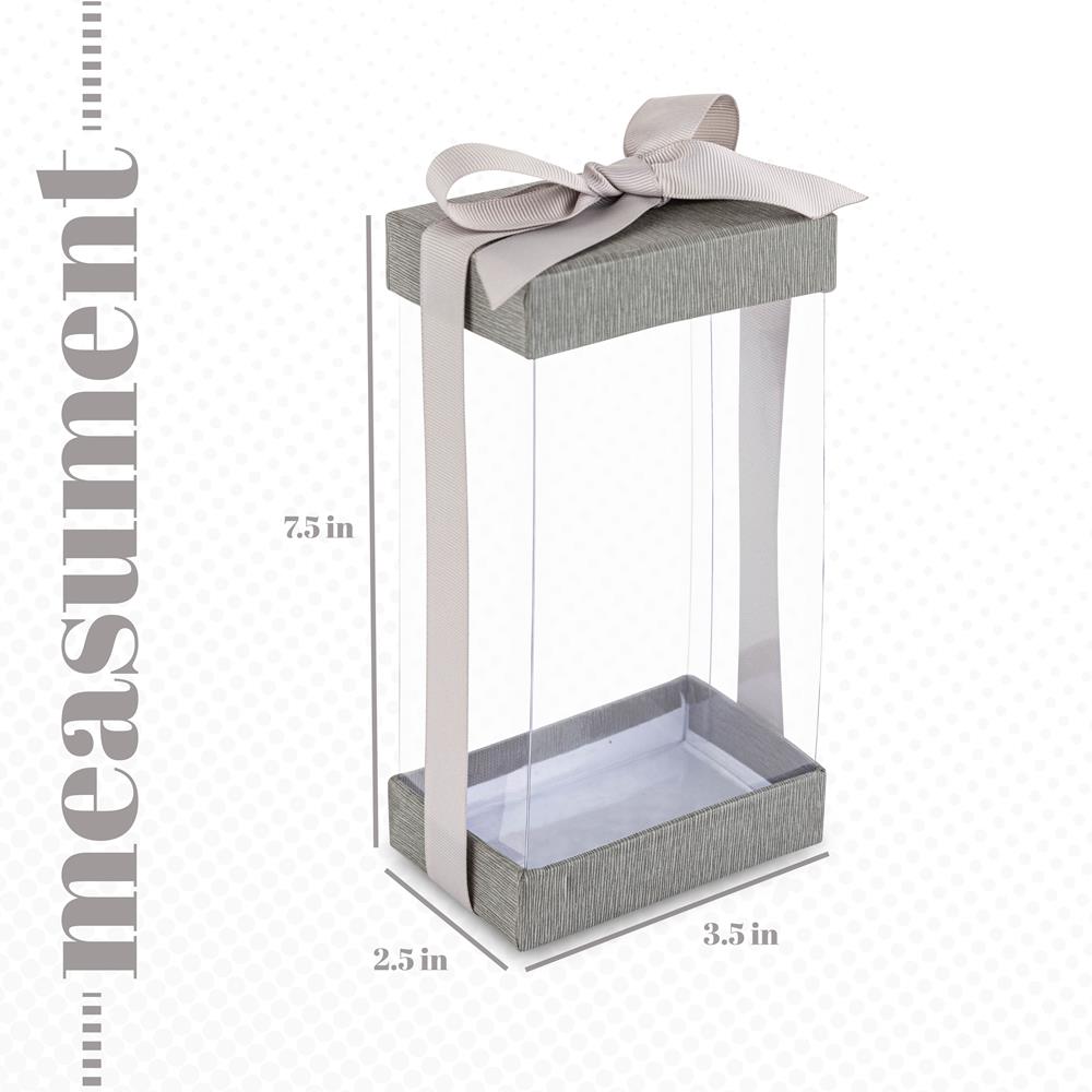 Plastic Gift Boxes Gray 7.5X3.75X2.5" 6 Pack Bakery Boxes With Base Lid & Ribbon