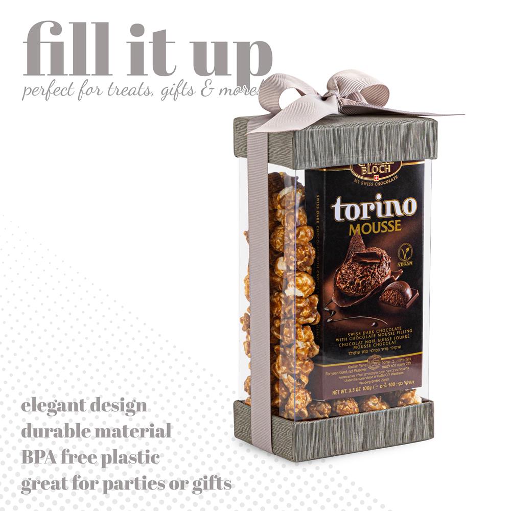 Plastic Gift Boxes Gray 7.5X3.75X2.5" 6 Pack Bakery Boxes With Base Lid & Ribbon