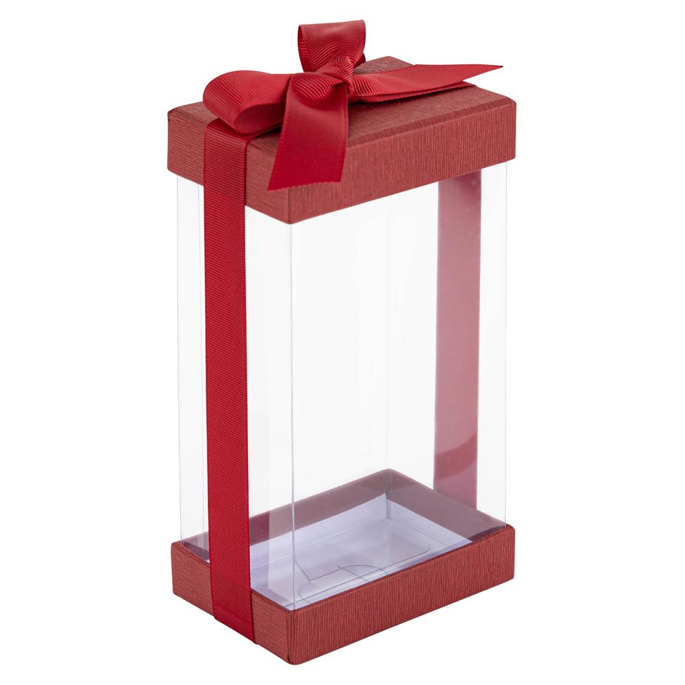 Plastic Gift Boxes Maroon 7.5X3.75X2.5" 6 Pack Bakery Boxes With Base Lid & Ribbon