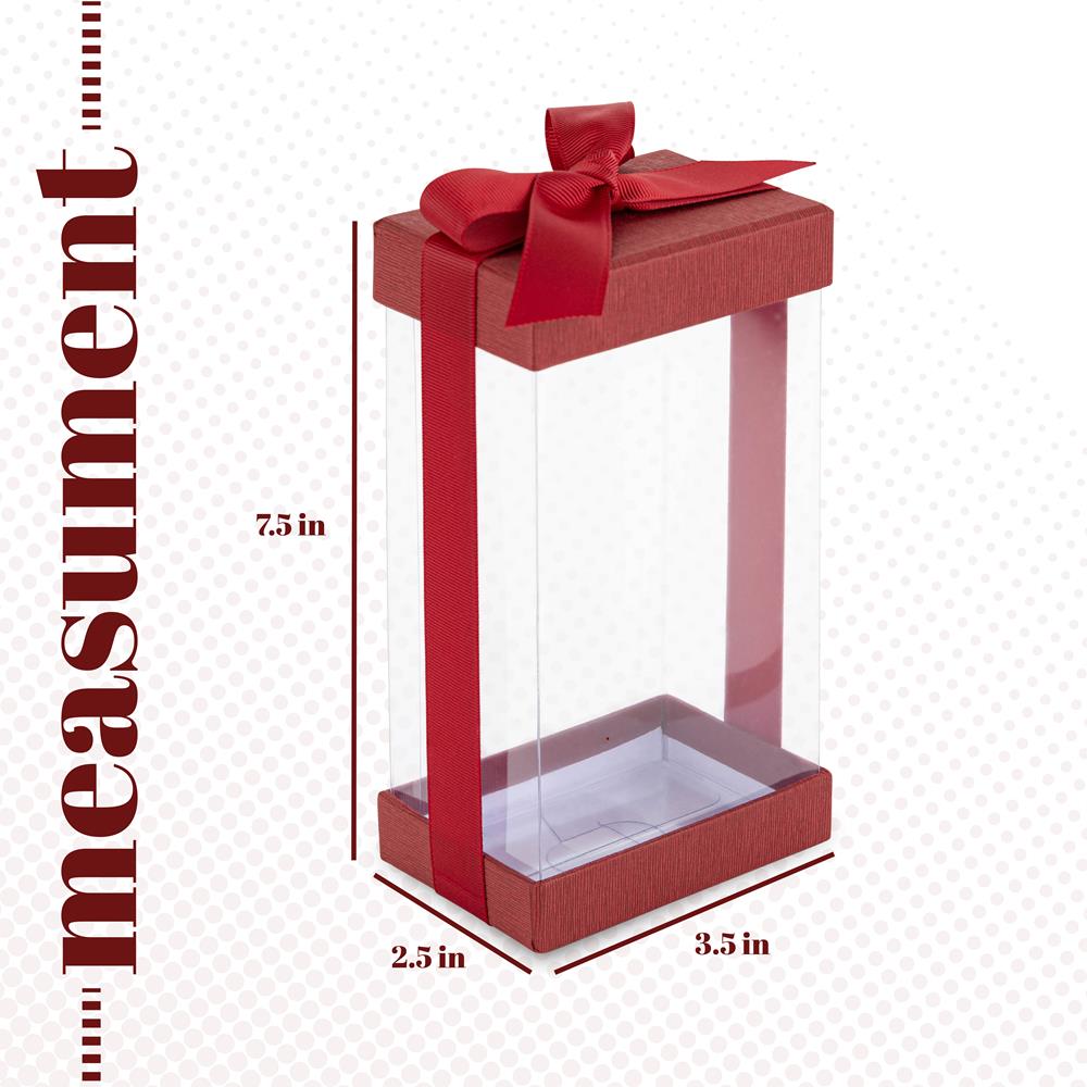 Plastic Gift Boxes Maroon 7.5X3.75X2.5" 6 Pack Bakery Boxes With Base Lid & Ribbon