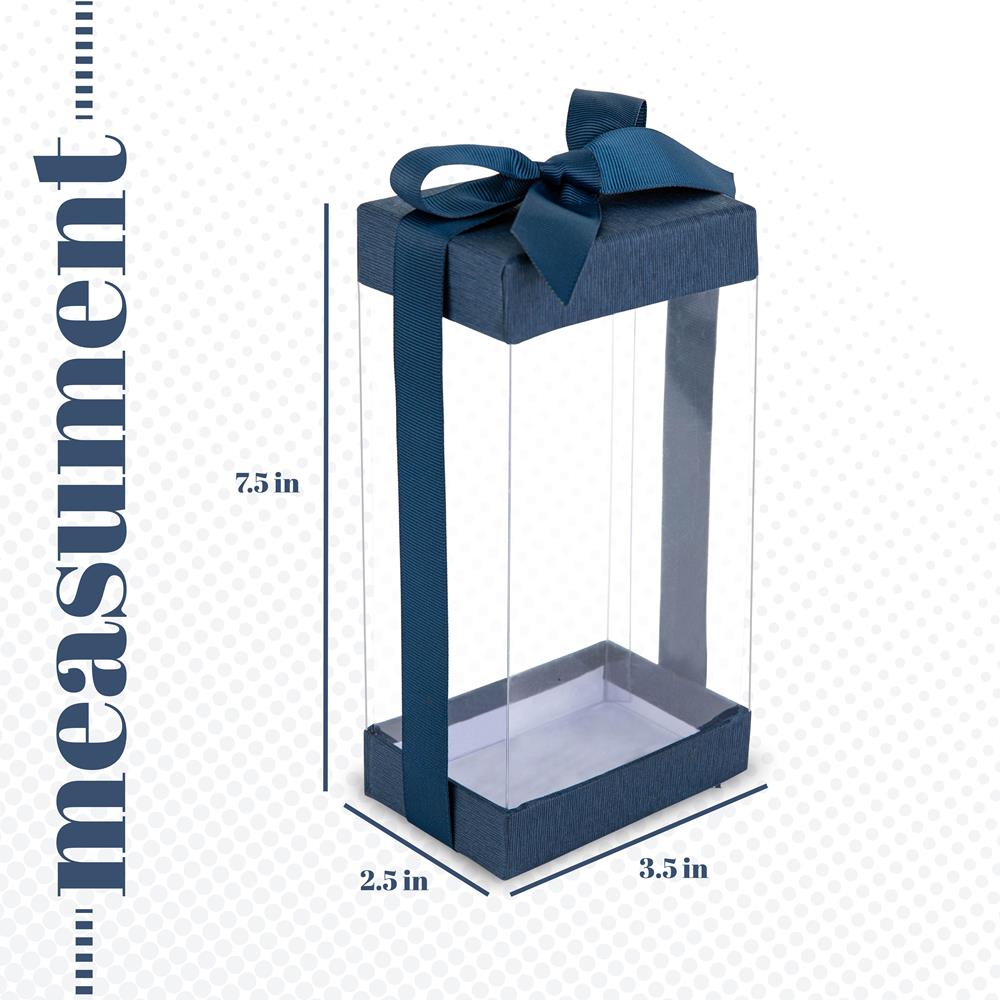 Plastic Gift Boxes Navy Blue 7.5X3.75X2.5" 6 Pack Bakery Boxes With Base Lid & Ribbon