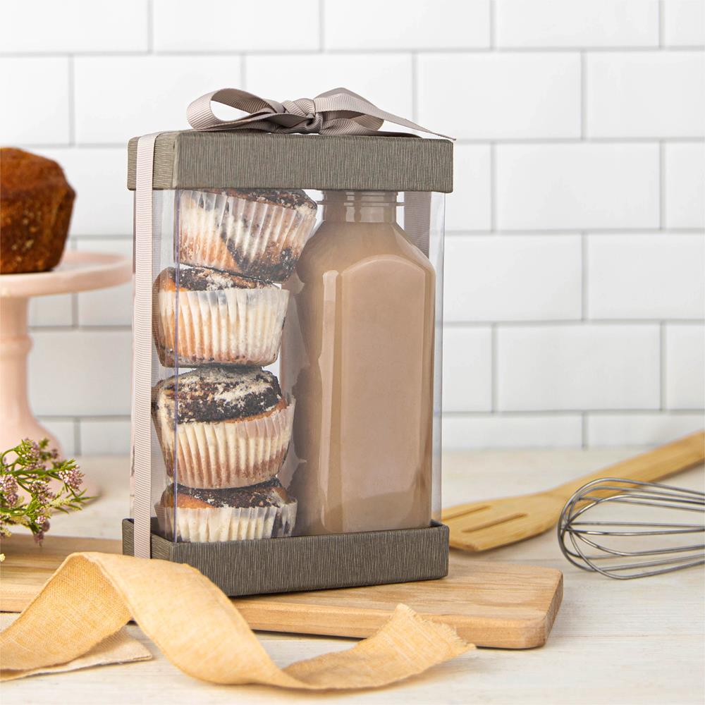 Plastic Gift Boxes 7.5X5X2.5" 6 Pack Bakery Boxes With Base Lid & Ribbon