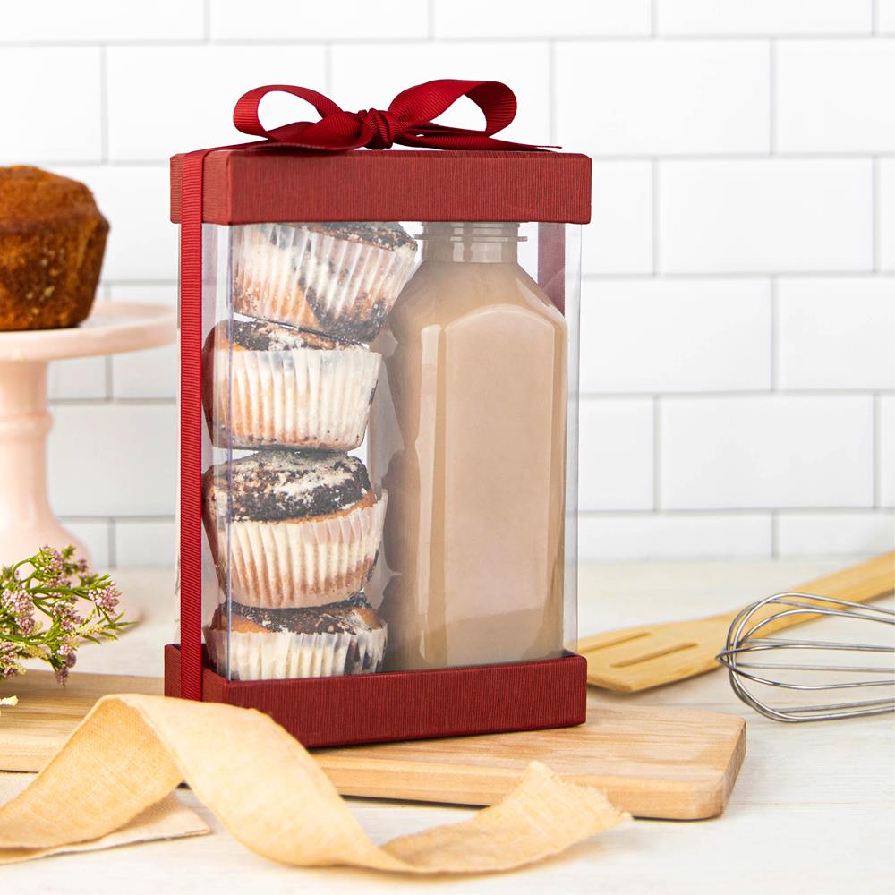 Plastic Gift Boxes 7.5X5X2.5" 6 Pack Bakery Boxes With Base Lid & Ribbon