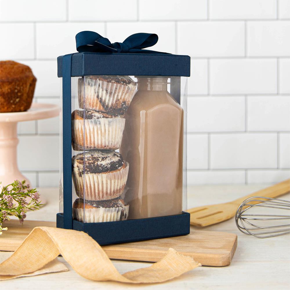 Plastic Gift Boxes 7.5X5X2.5" 6 Pack Bakery Boxes With Base Lid & Ribbon