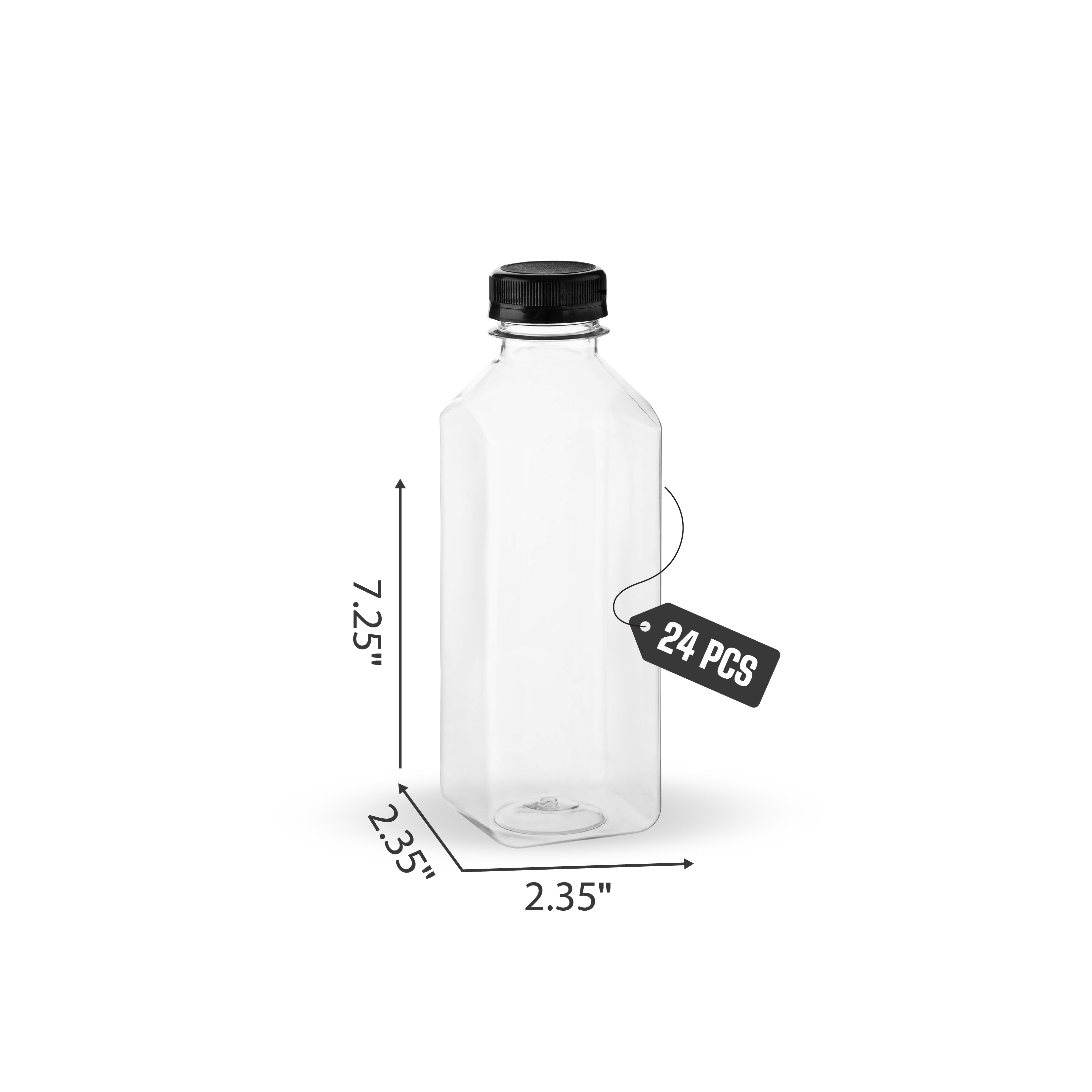 Clear Bottles PET SQUARE with black lid 24 pack