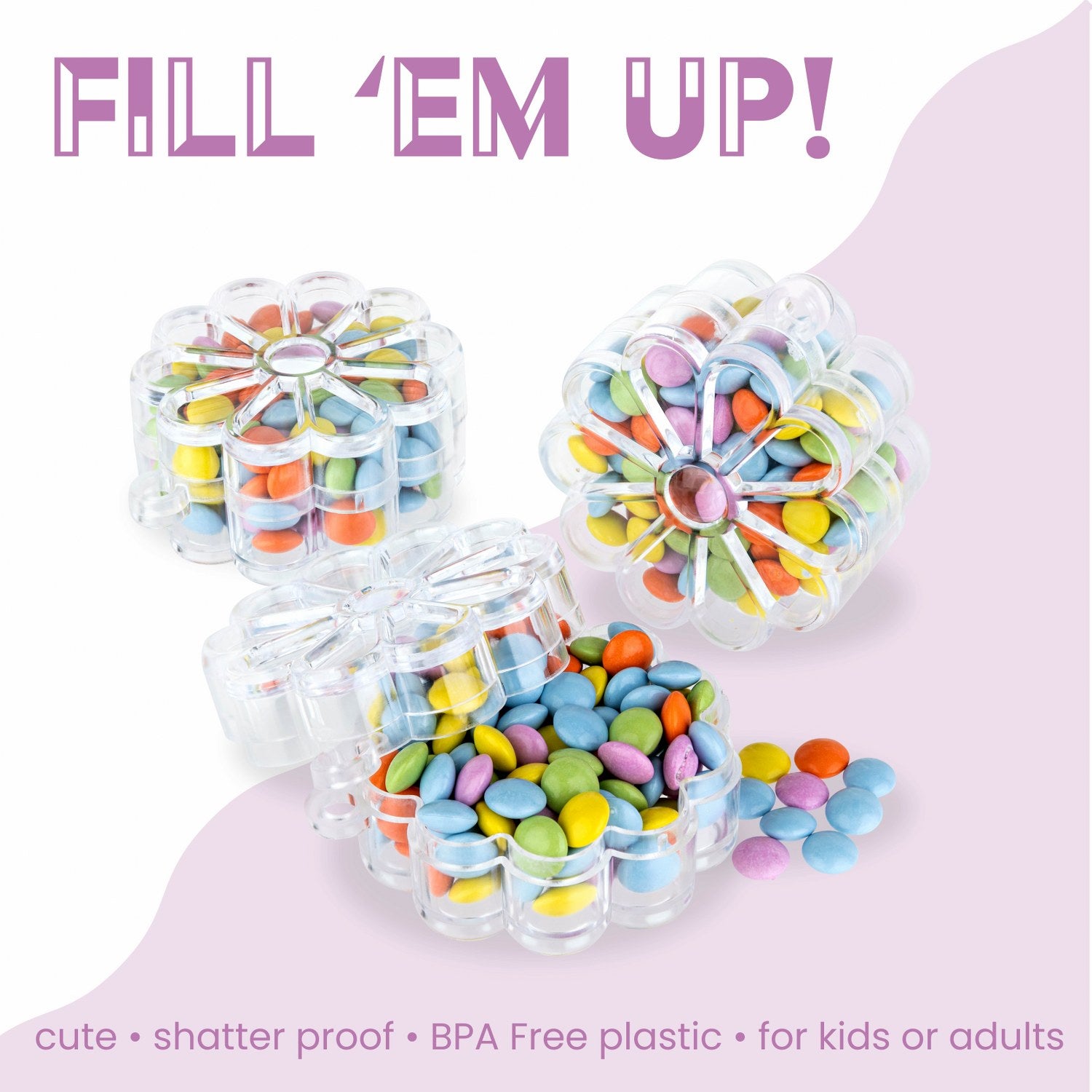 Flower Shaped Acrylic Candy Boxes 12 Pack 2.16"X2.16"X1.18"
