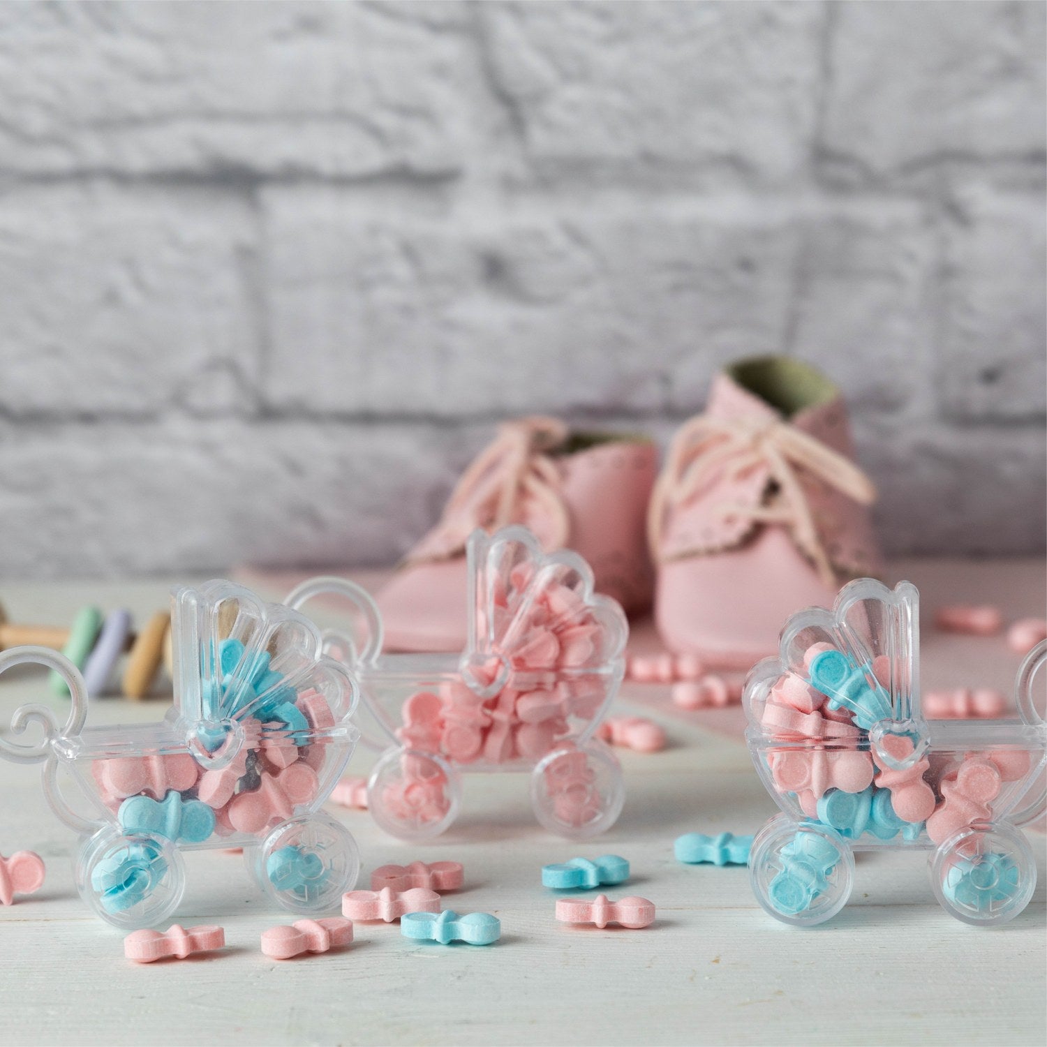 Baby Carriage Shaped Acrylic Candy Boxes 12 Pack 2.75"X2.75"X0.71"