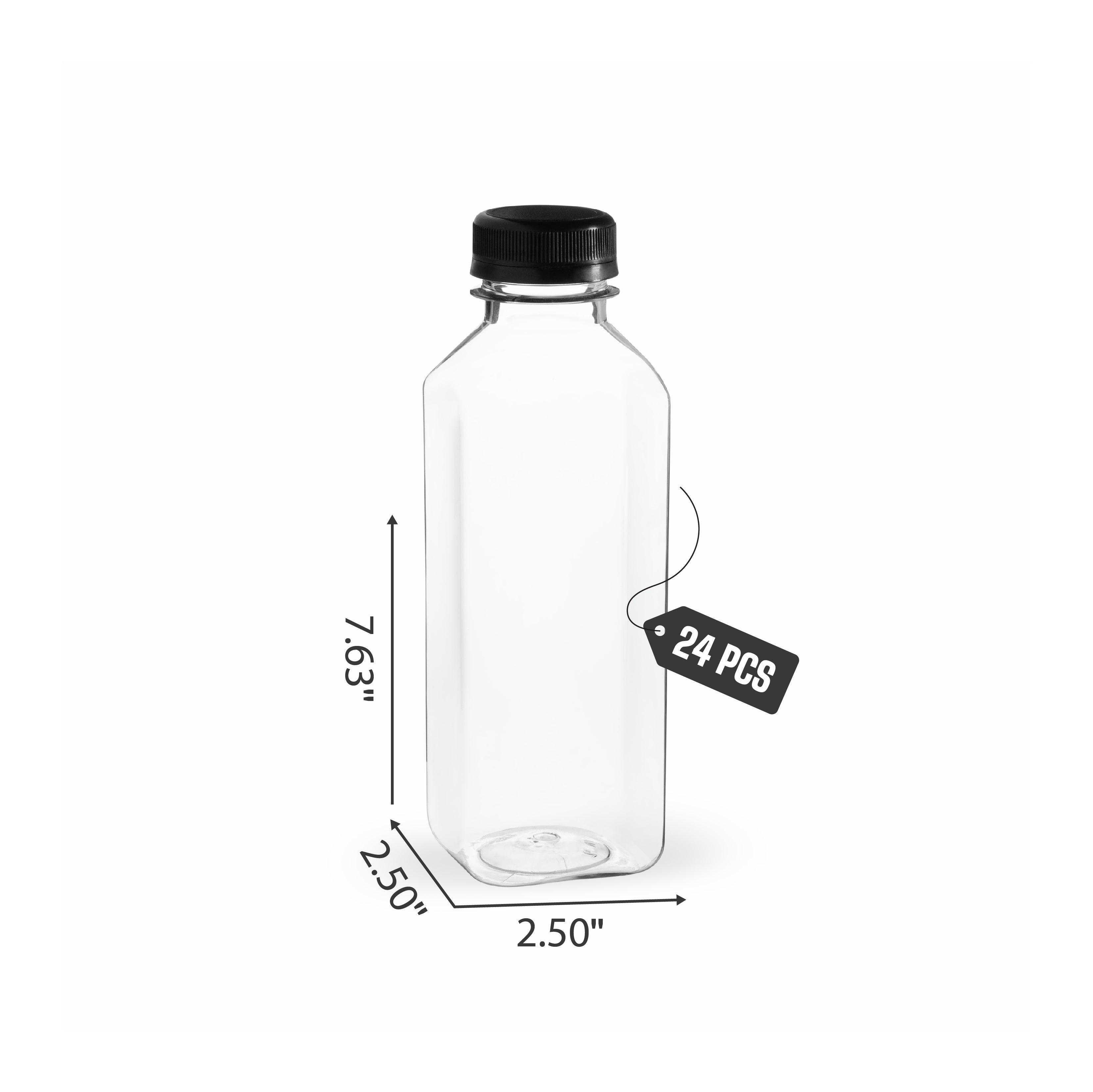 Clear Bottles PET SQUARE with black lid 24 pack