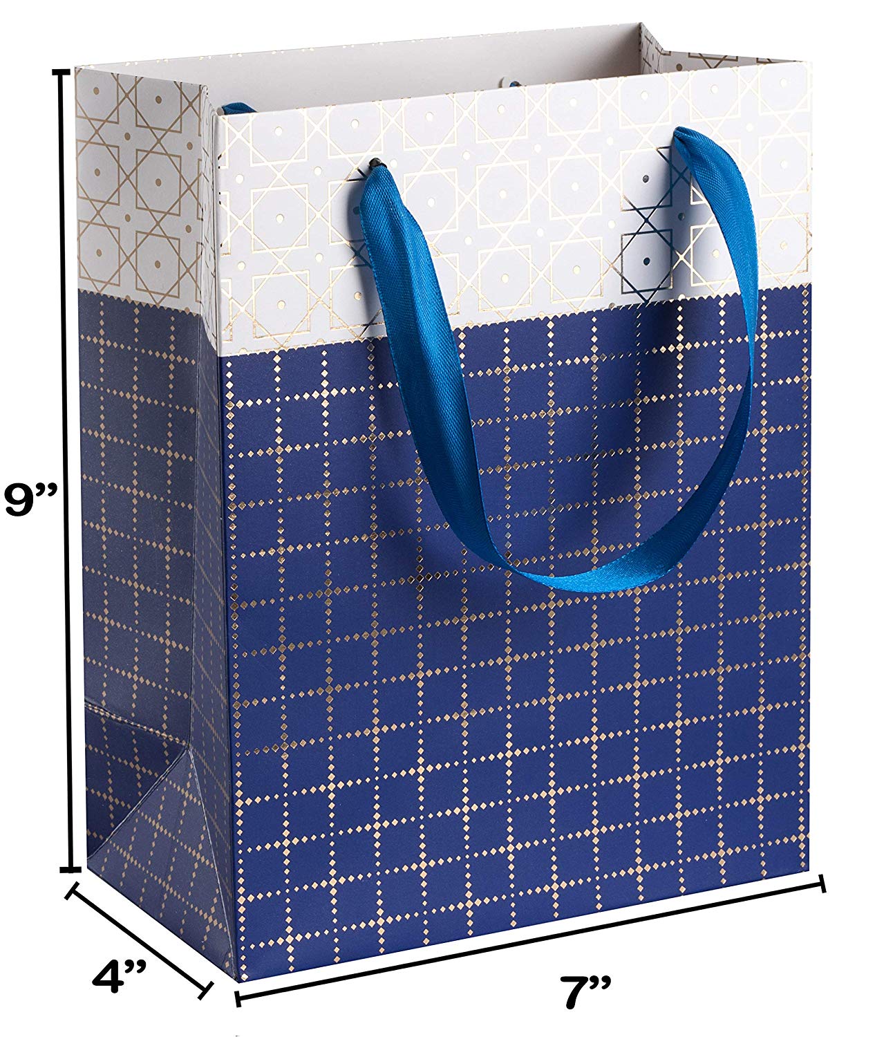 Small Box Design Foil Stamped Gift Bags Set 12 Pack 9"X 7"X 4" Blue