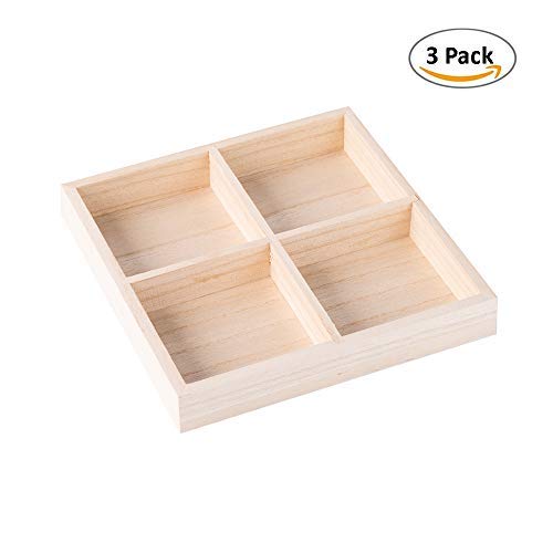 Four Sections Wooden Tray Square 7x7x1.4 Inches (3 Pack)