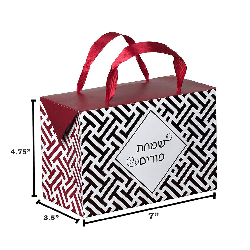 Maroon Purim Paper Gift Bag Box 6 Pack 7"X 3.5"X 4.75"