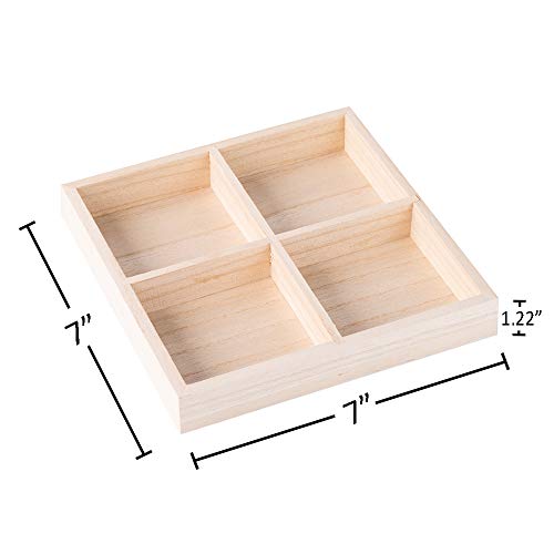 Four Sections Wooden Tray7x7x1.22 Square 3 Pack
