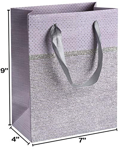 Purple Sparkling Glitter Gift Bags 12 Pack 9"X 7"X 4"
