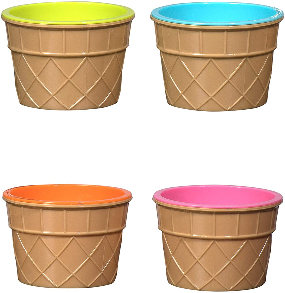 Ice Cream Bowls And Spoons Orange Pink Light Green Sky Blue