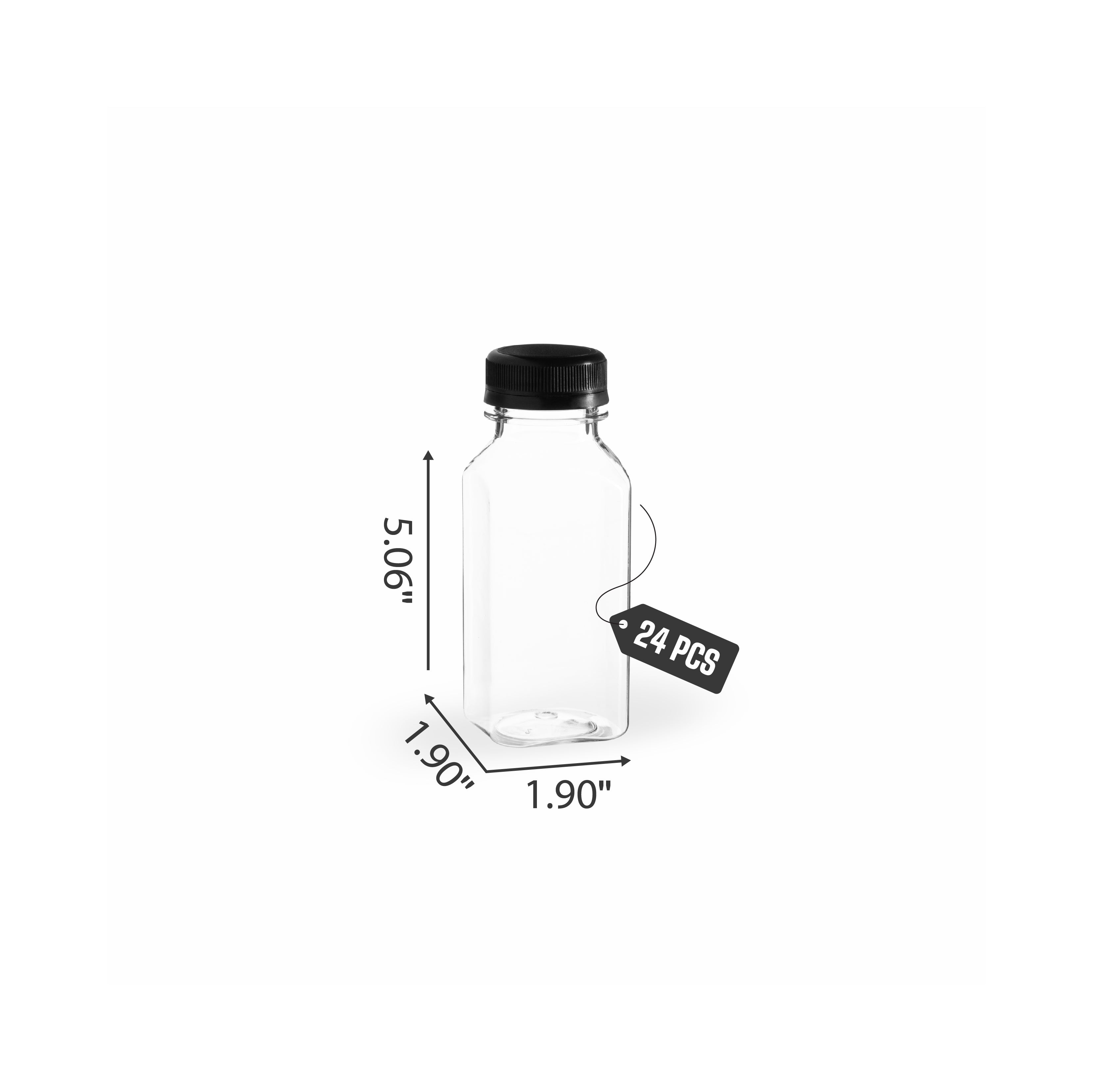 Clear Bottles PET SQUARE with black lid 24 pack