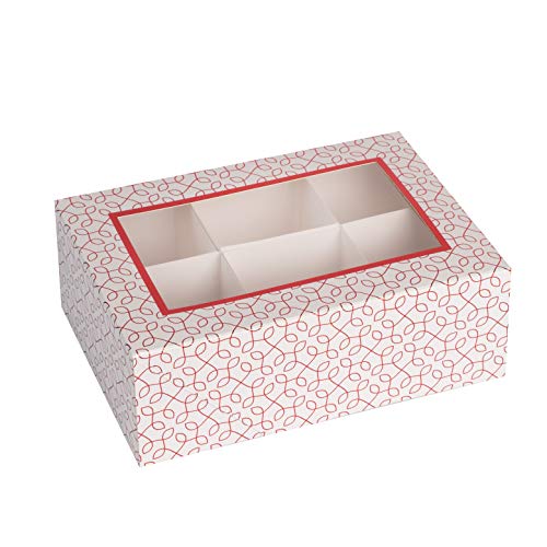 Window Box With Six Sections 7"X5"X2.5" Red and White 6 Pack