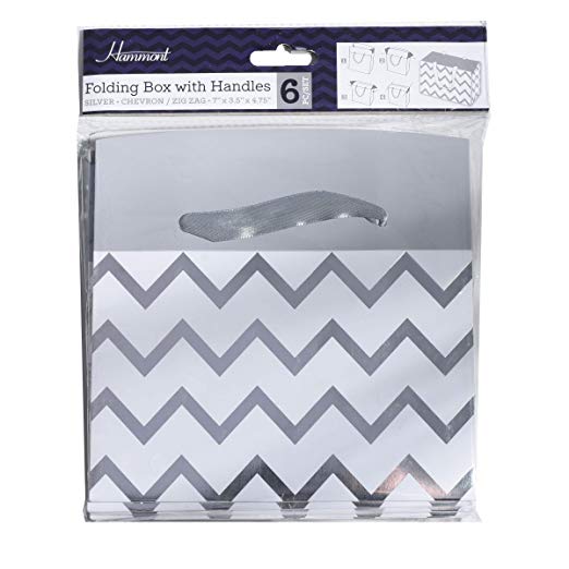 Silver Chevron Paper Gift Bag Box 6 Pack 7"X 3.5"X 4.75"