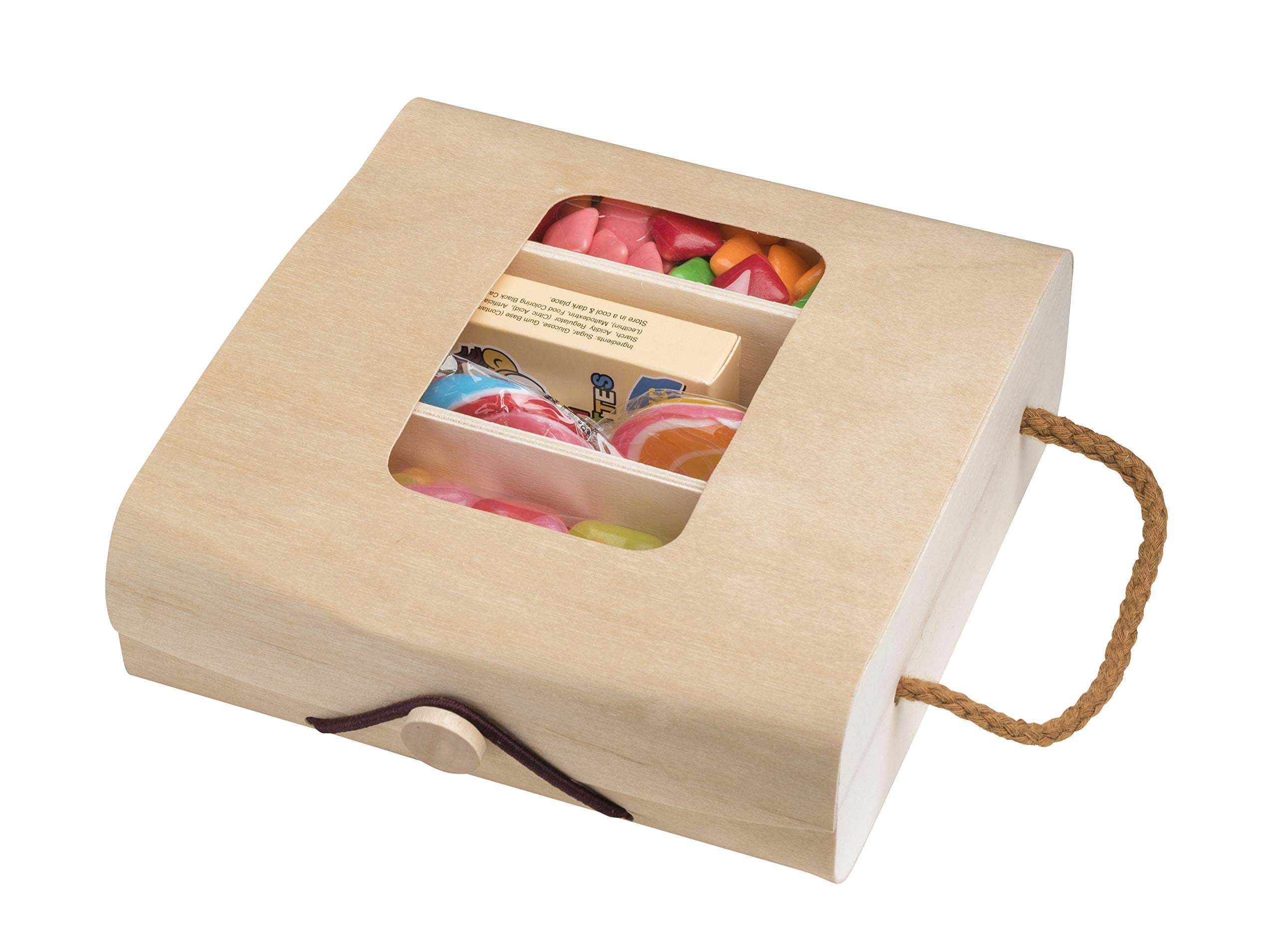 Wooden sectional window gift box with rope handle