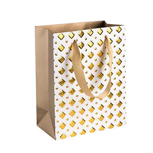 Foil Stamped Gift Bags 12 Pack 9"X 7"X 4" Golden