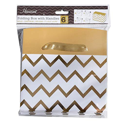 Gold Chevron Paper Gift Bag Box 6 Pack 7"X 3.5"X 4.75"