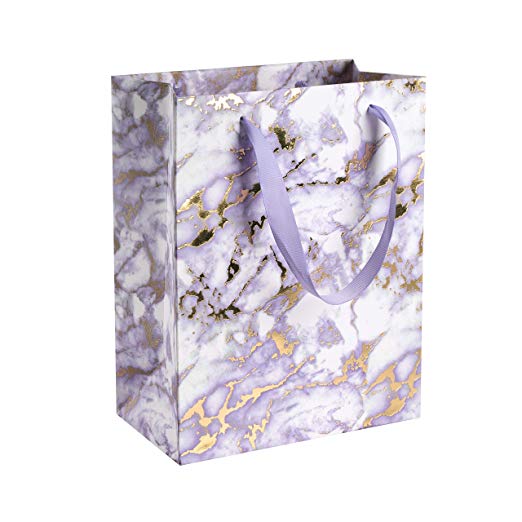 Marble Purple Design Foil Stamped Gift Bags 12 Pack 9"X 7"X 4"