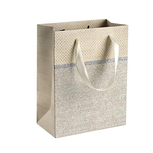 Sparkling Glitter Gift Bags 9"X 7"X 4" Light Gold 12 Pack