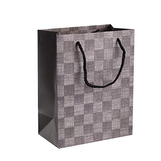 Checkered Gift Bags 9"X 7"X 4" Ash Grey Set 12