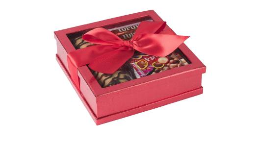 Clear Window Gift Boxes Red 7" X 7" X 2" 3 Pack With Ribbon