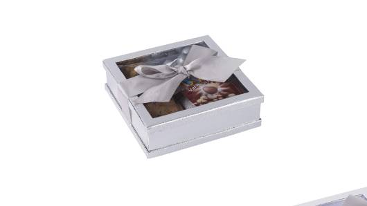 Clear Window Gift Boxes Silver 7" X 7" X 2" 3 Pack With Ribbon