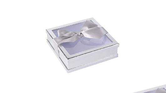 Clear Window Gift Boxes Silver 7" X 7" X 2" 3 Pack With Ribbon