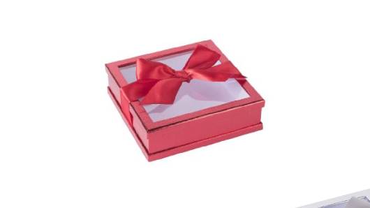 Clear Window Gift Boxes Red 7" X 7" X 2" 3 Pack With Ribbon