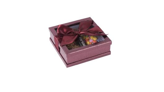 Clear Window Gift Boxes Maroon 6" X 6" X 2" 3 Pack With Ribbon