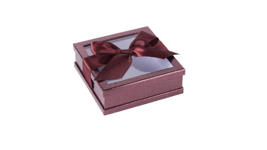 Clear Window Gift Boxes Maroon 6" X 6" X 2" 3 Pack With Ribbon