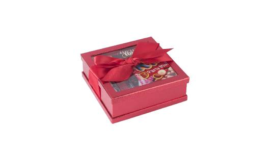 Clear Window Gift Boxes Red 6" X 6" X 2" 3 Pack With Ribbon