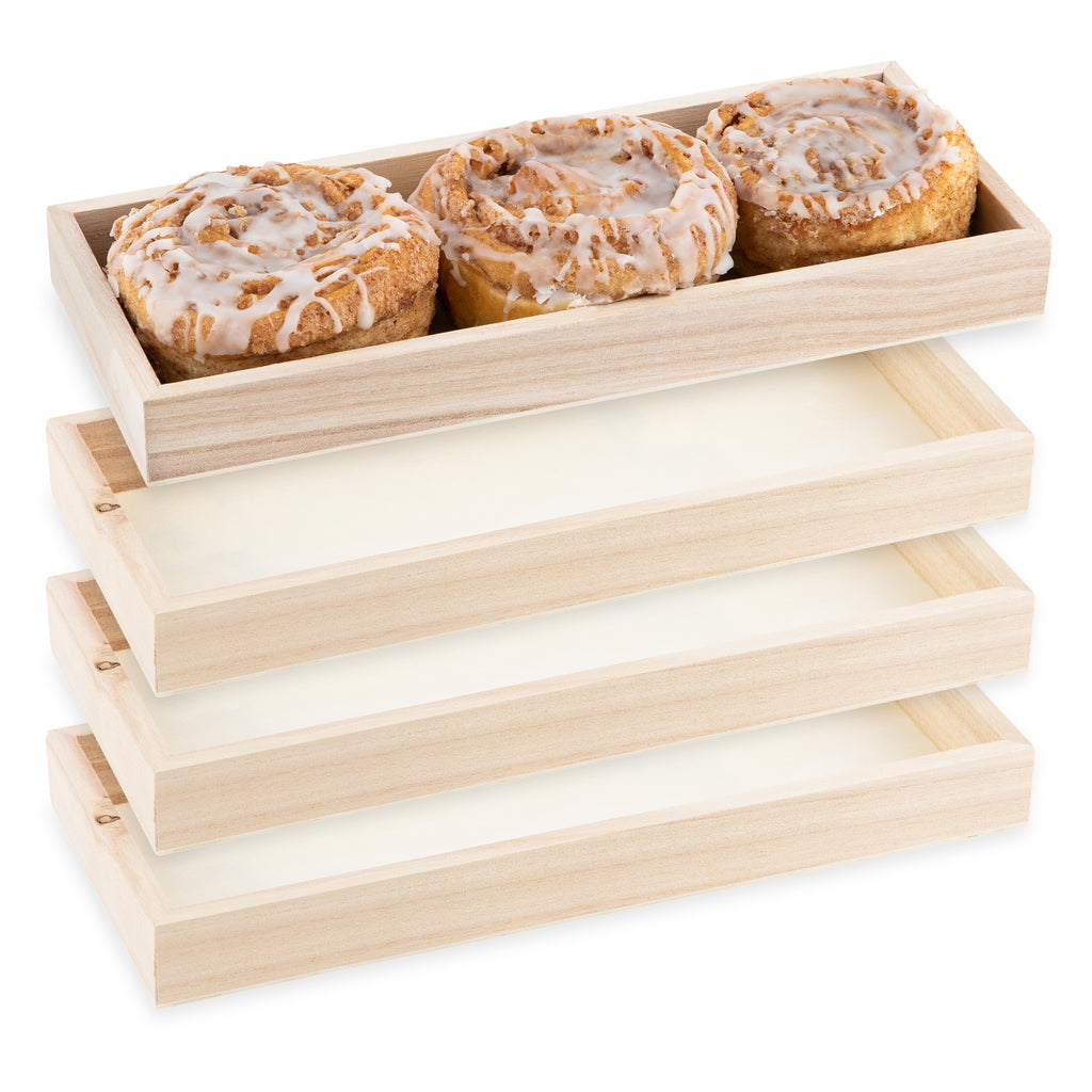 Bamboo Kitchen Serving Tray 10x4x1 Inches  Eco Friendly Wooden Serving Trays for Meat, Vegetables, Cheese and Charcuterie Board 4 pack