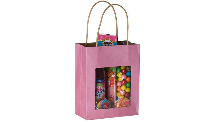 Pink Kraft Paper Bag With Window 10 Pack 7.75"X 6.25"X 3"