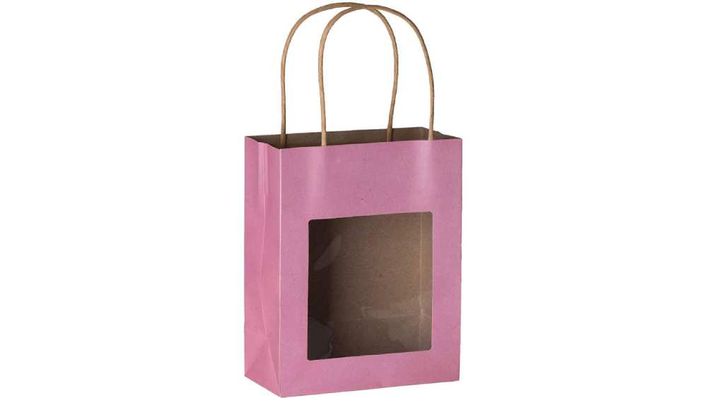 Pink Kraft Paper Bag With Window 10 Pack 7.75"X 6.25"X 3"
