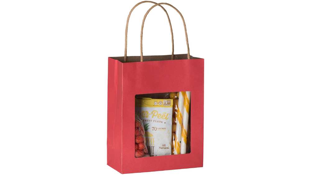 Red Kraft Paper Bag With Window 10 Pack 7.75"X 6.25"X 3"