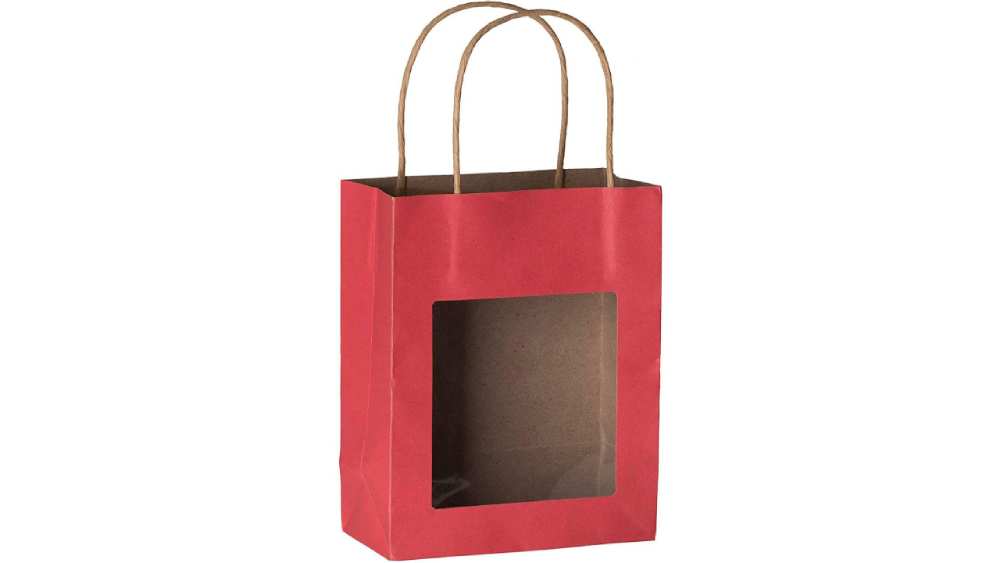 Red Kraft Paper Bag With Window 10 Pack 7.75"X 6.25"X 3"