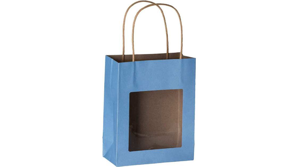 Blue Kraft Paper Bag With Window 10 Pack 7.75"X 6.25"X 3"
