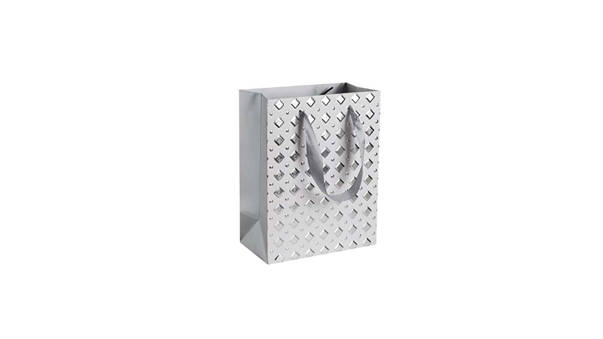 Diamond Design Foil Stamped Gift Bags Set 12 Pack 9"X 7"X 4"Silver
