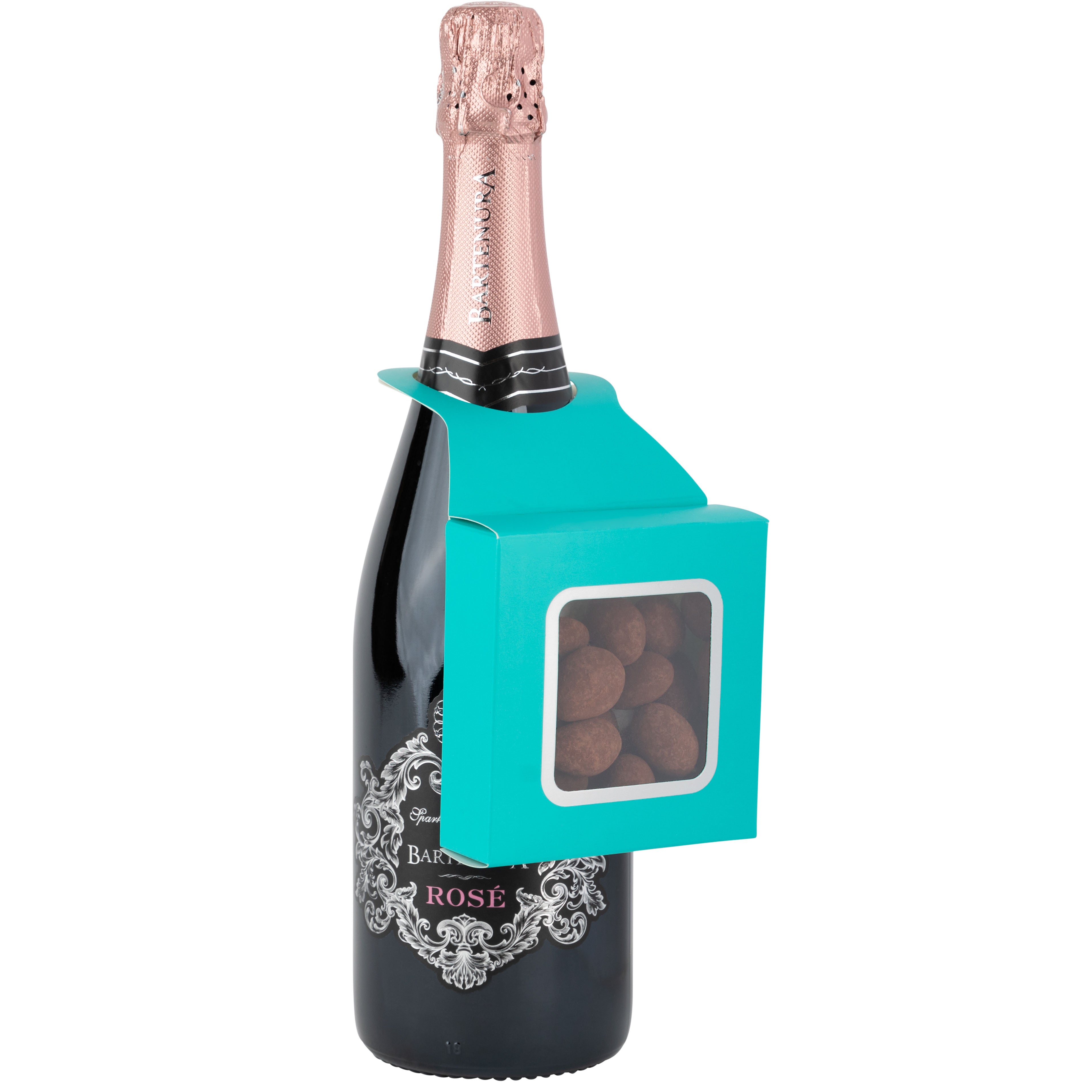 Teal Wine Bottle Gift Box Hanger with Window 12 Pack 3.65" x 1.125" x 3.75"
