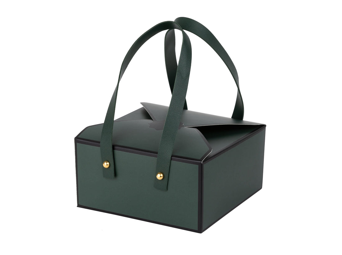Green 4 Pack of Bakery Boxes Decorative Gift Boxes with Leather HandlesÐ 6x6x3 inch