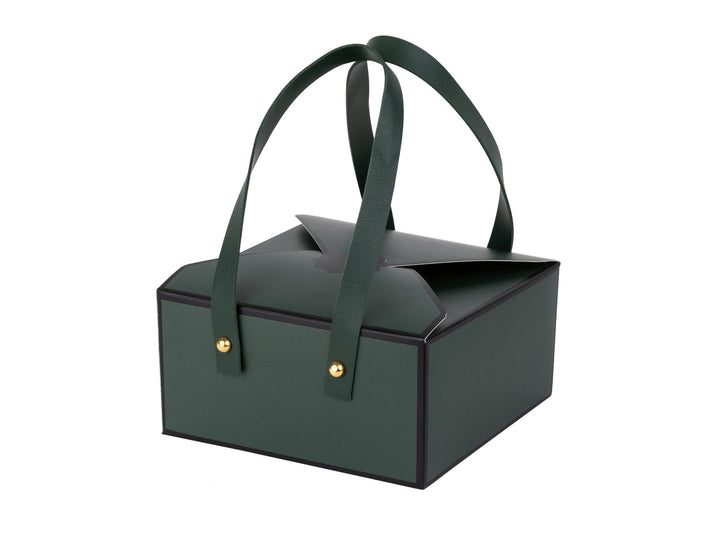 Green 4 Pack of Bakery Boxes Decorative Gift Boxes with Leather HandlesÐ 6x6x3 inch